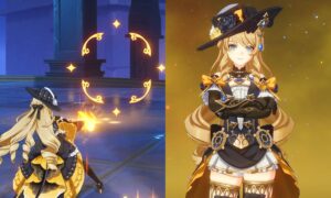 Comp of Navia using her Skill and posing in the Talent menu.