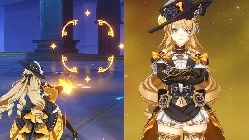 Comp of Navia using her Skill and posing in the Talent menu.