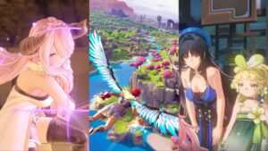 games like genshin impact - a collage showing characters from Wuthering Waves, Granblue Fantasy, and Immortals Fenyx Rising