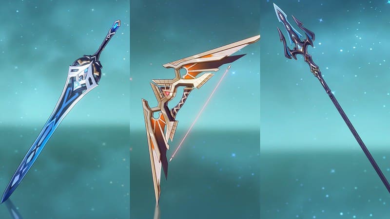 Genshin Impact best battle pass weapons: three weapons in display