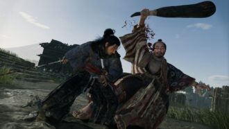 A scene from the "Rise of the Ronin" preview depicting a samurai in combat, delivering a fatal blow to an opponent.