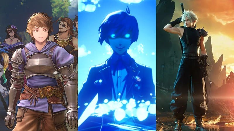 Collage showing Granblue Fantasy Relink, Persona 3 Reload, and Final Fantasy 7 Rebirth