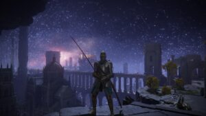 elden ring how to get to nokron - our characetr stands with a starry sky behind