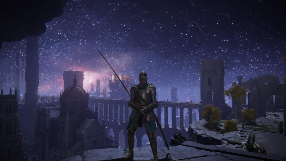 elden ring how to get to nokron - our characetr stands with a starry sky behind