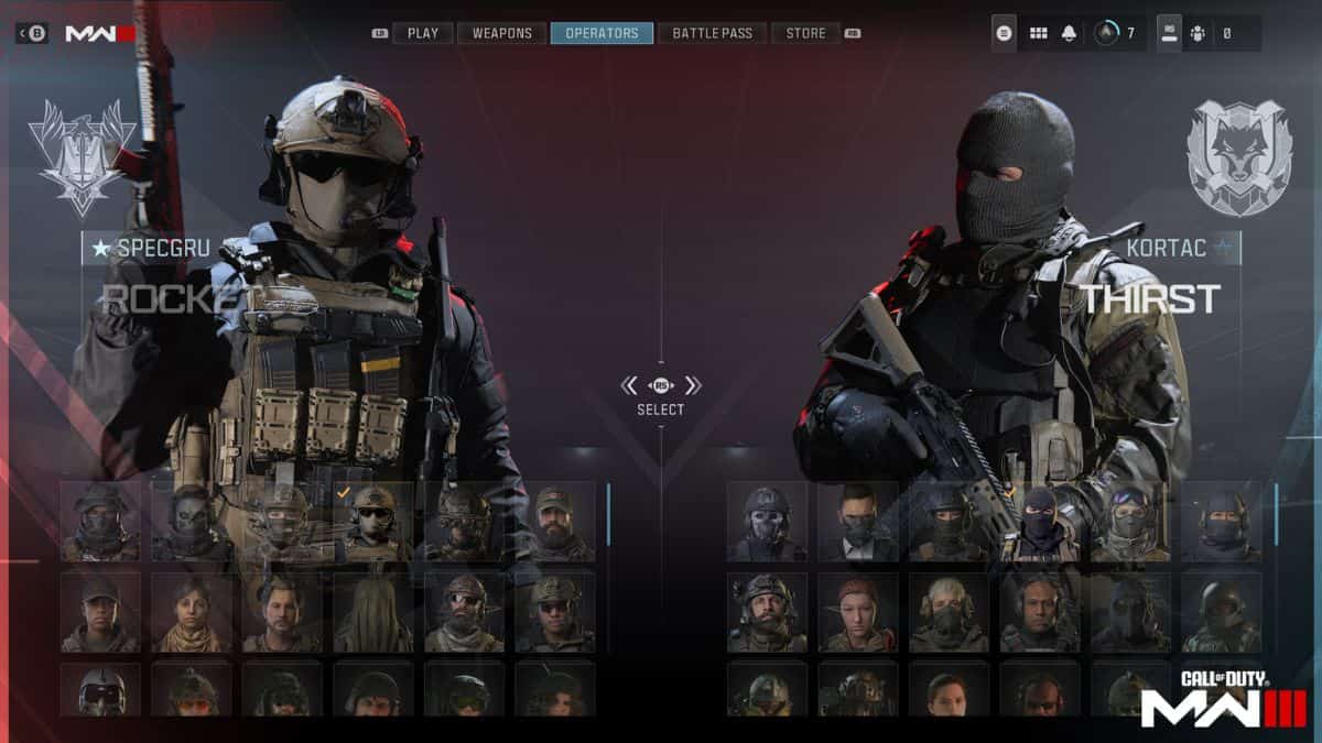 An image of the operator selection menu in MW3. Image via Activision.