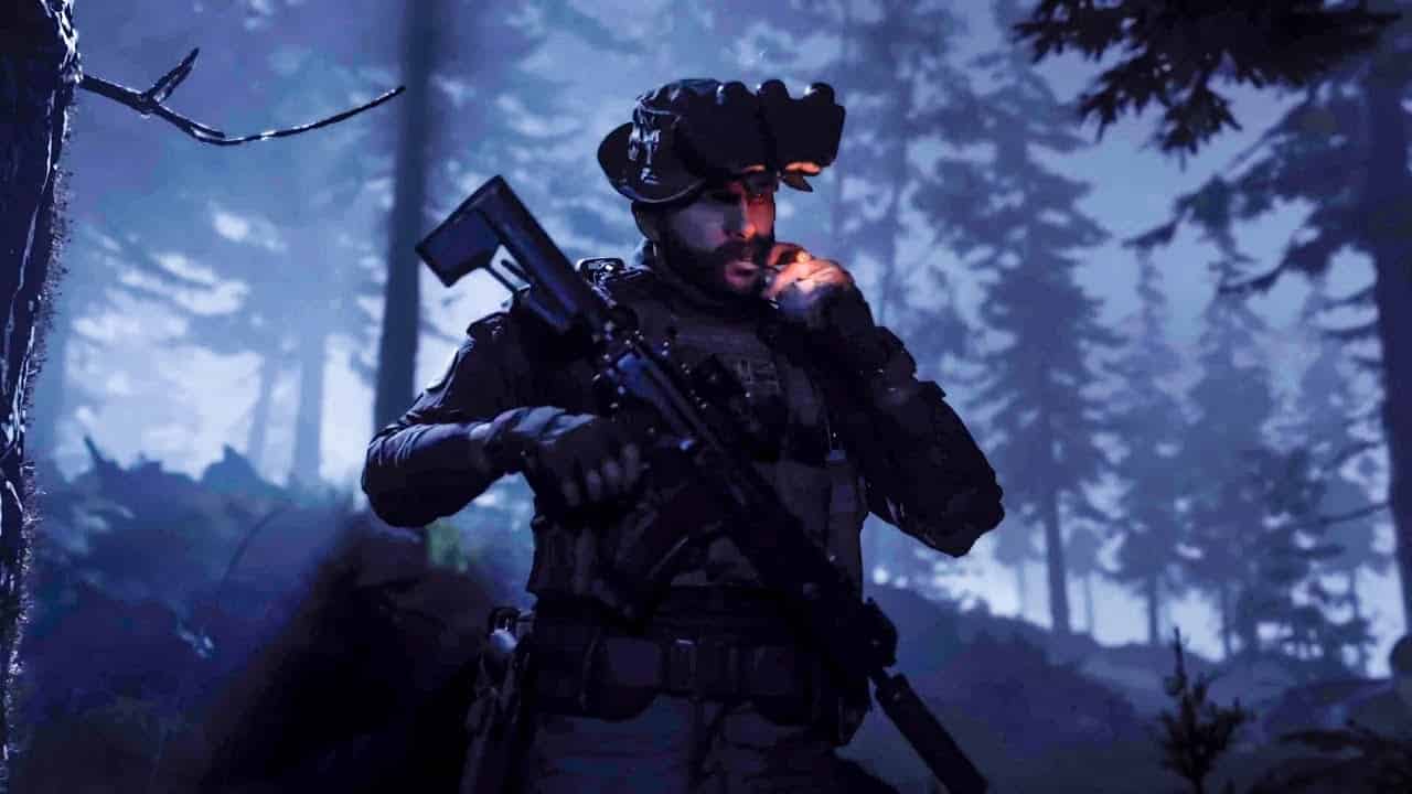 A modern warfare story featuring a man with a rifle in the woods.
