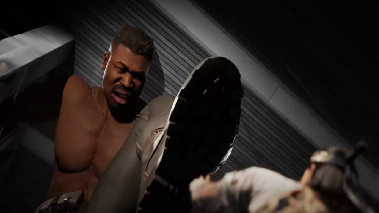 Mortal Kombat 1 fatalities: An image of Jax's Big Boot fatality in the latest Mortal Kombat game.