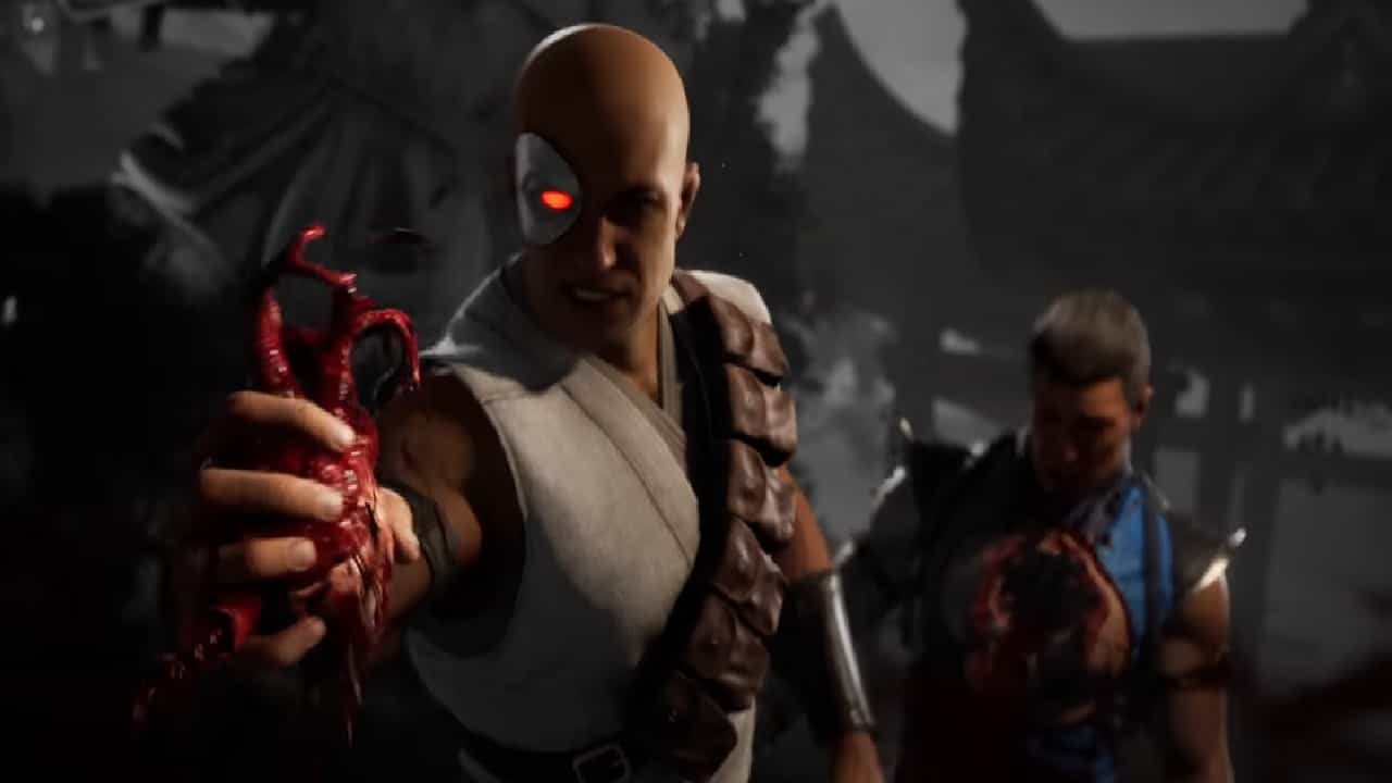 Mortal Kombat 1 fatalities: An image of Kano's Heart Ripper fatality in the latest Mortal Kombat game.