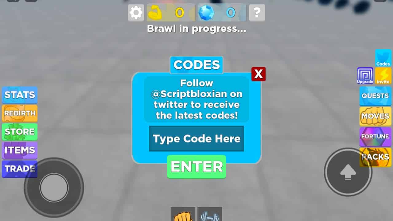 Muscle Legends codes: Code redemption screen