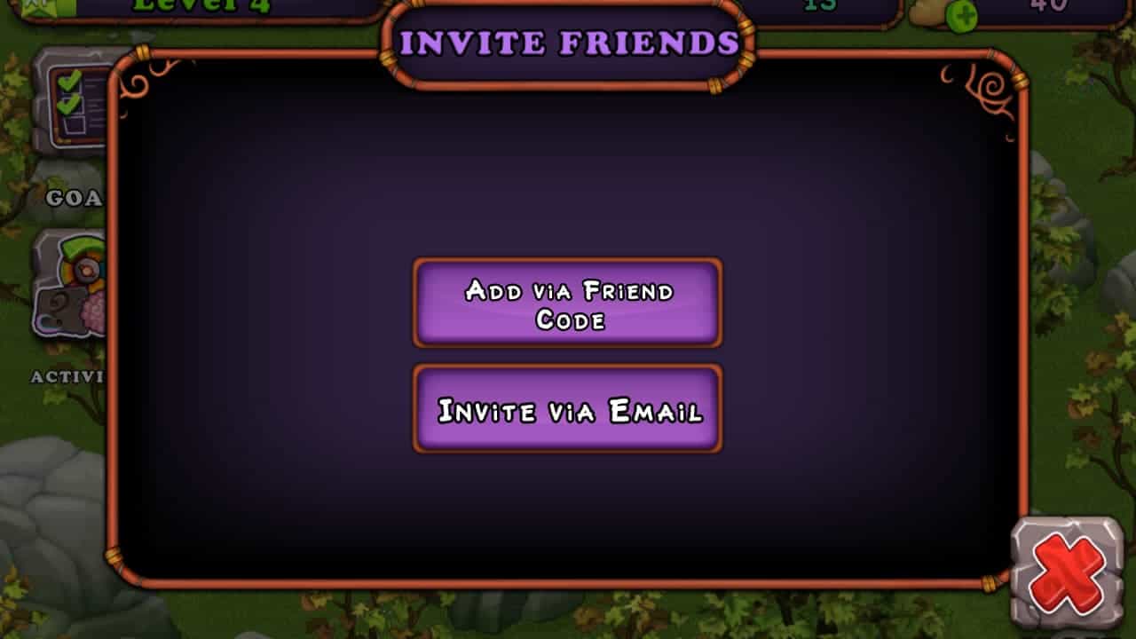 My Singing Monsters friend codes: Code redemption screen