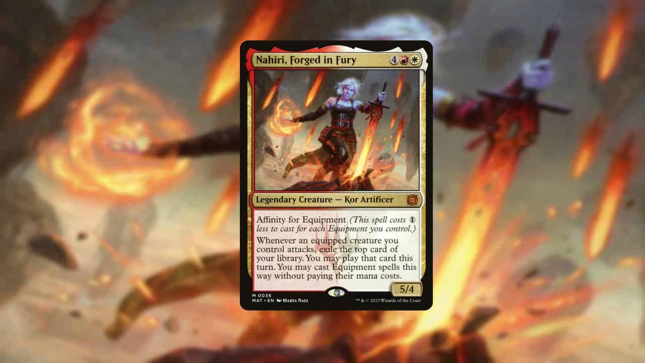 card image of nahiri forged in fury holding a red sword in magic the gathering