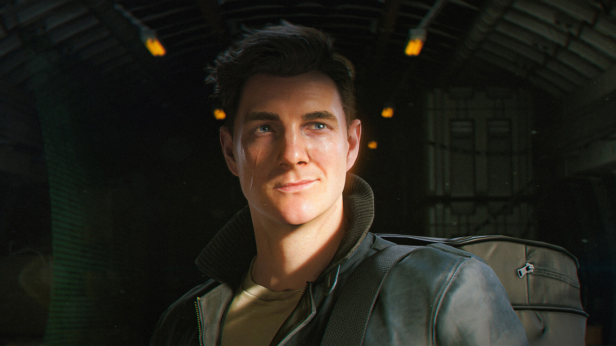 James Bond smiling in a dark tunnel