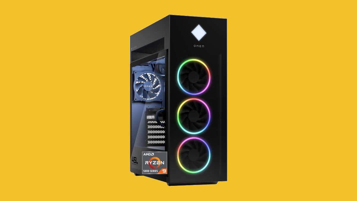 A computer case with a rainbow colored fan.
