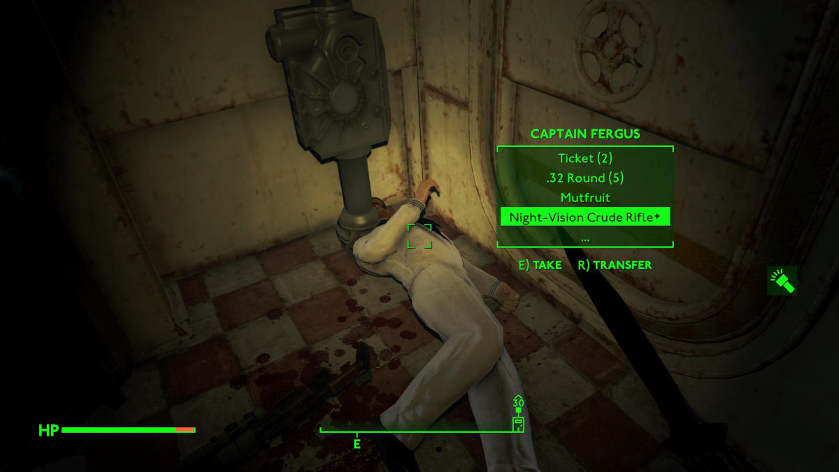 fallout london weapons: an image of a modified rifle with a night vision scope.