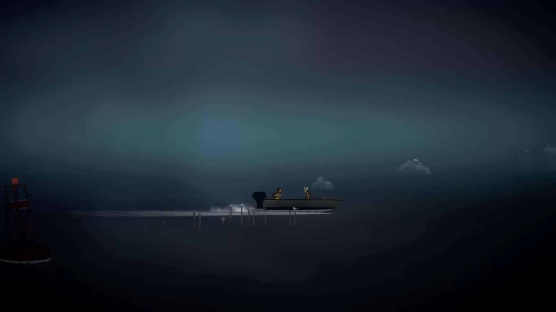 Oxenfree 2 cast and voice actor: Riley and Jacob on a boat in some fog