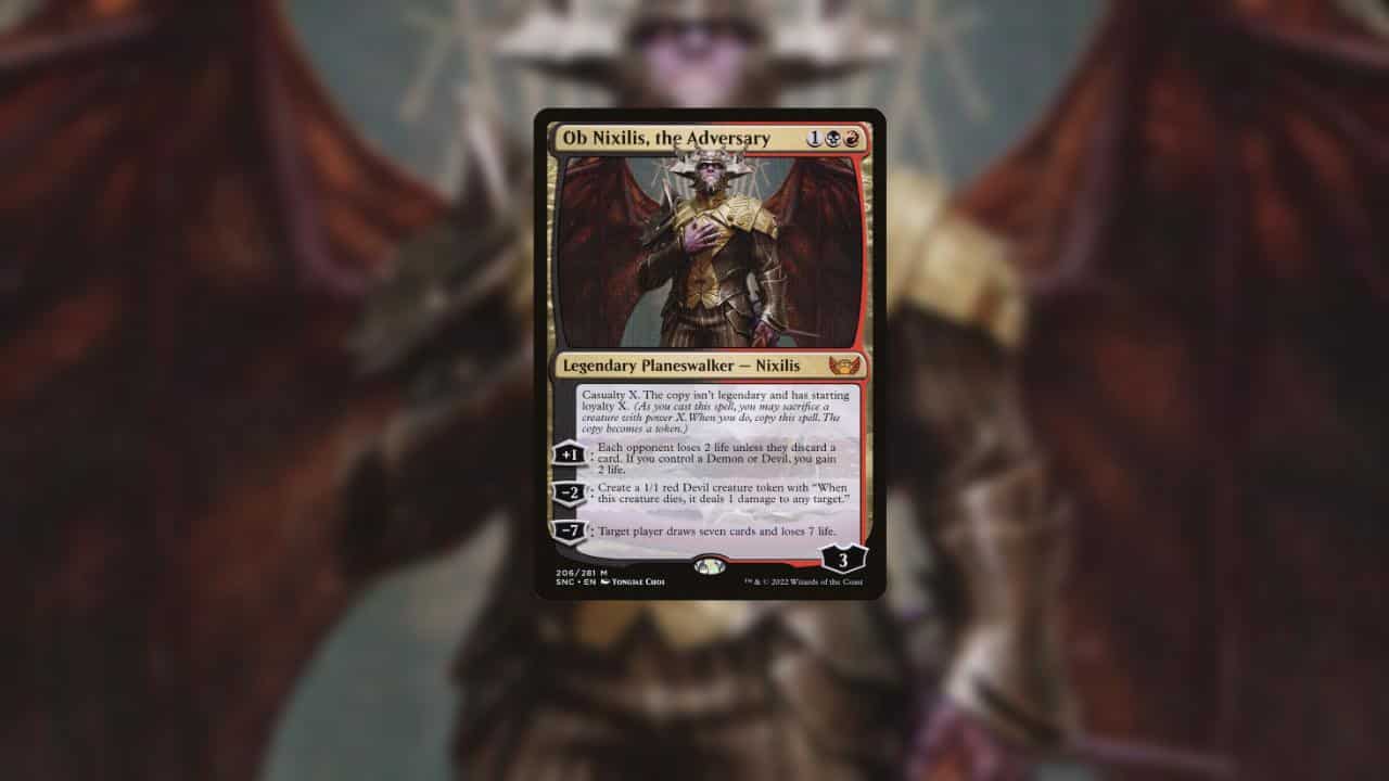 An image of a card with a demon on it, along with some sideboarding tips.