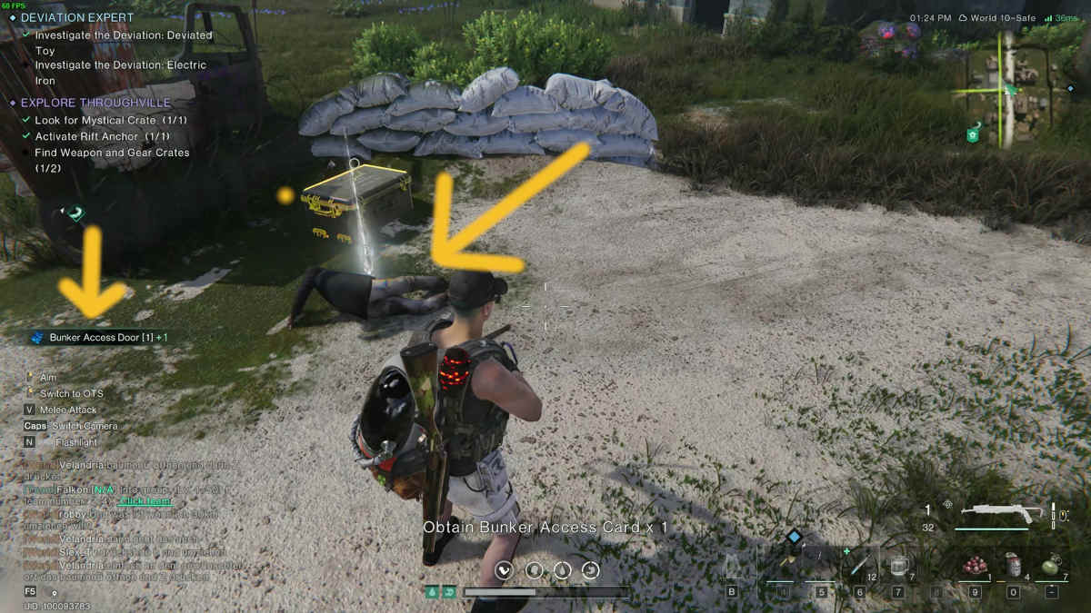 Once Human bunker Access Card: anillustred screenshot of where you get the keycard from in game.