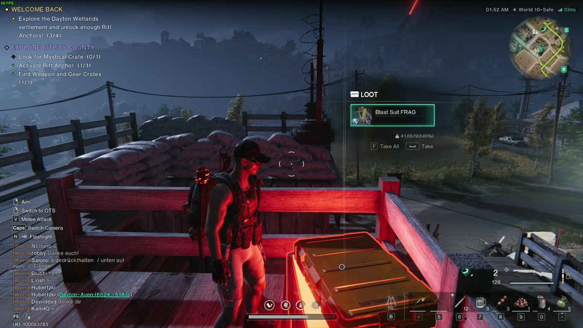 A survivor looting a magical chest from a location in an open world apocalypse setting.