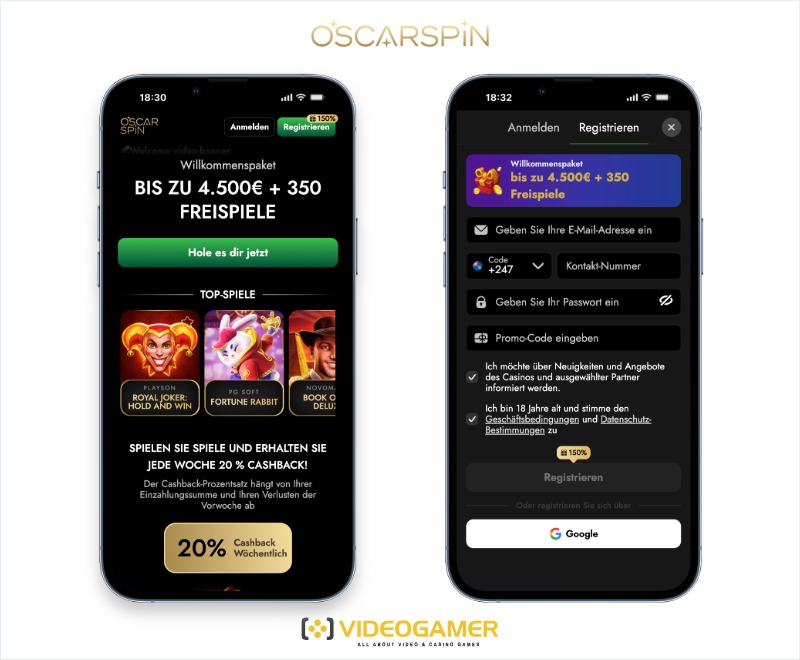 OscarSpin Casino mobile Version für Deutschland