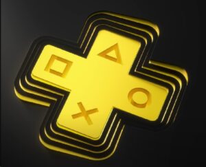 PS Plus logo against black background