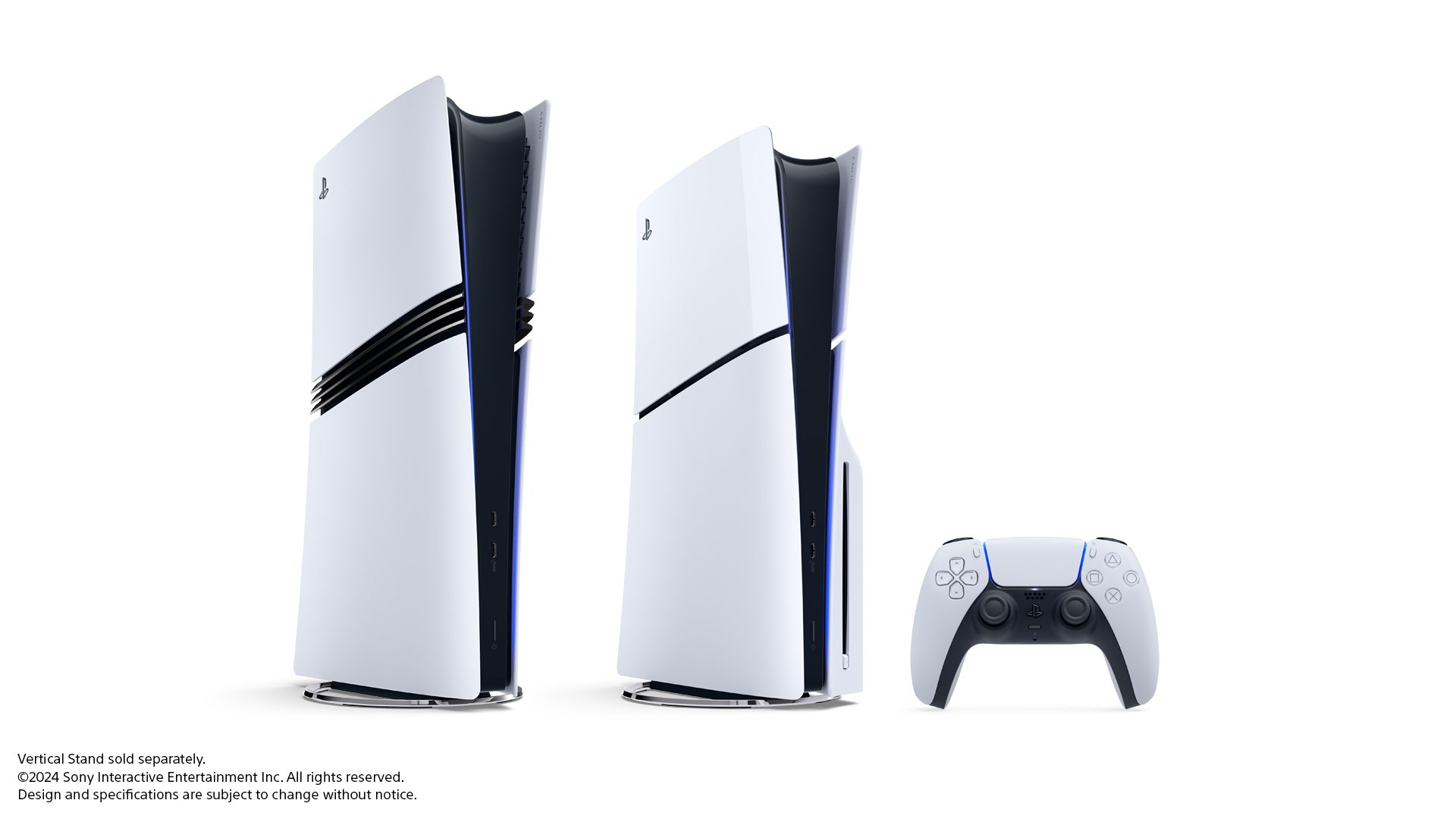 A PS5 Pro next to a PS5 Pro with a disc drive attached
