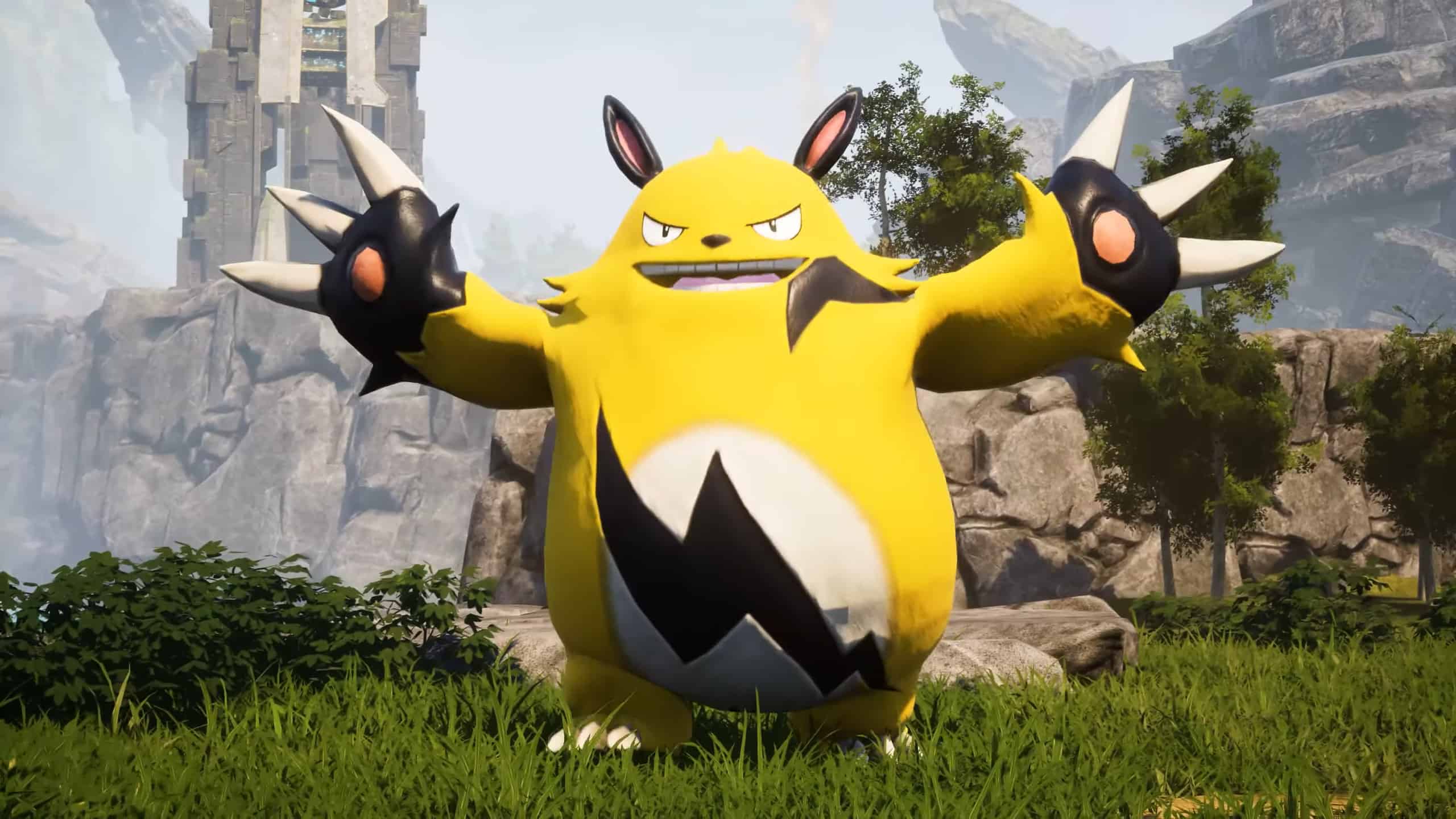 How to get gunpowder in Palworld: large yellow Pal looking menacing.