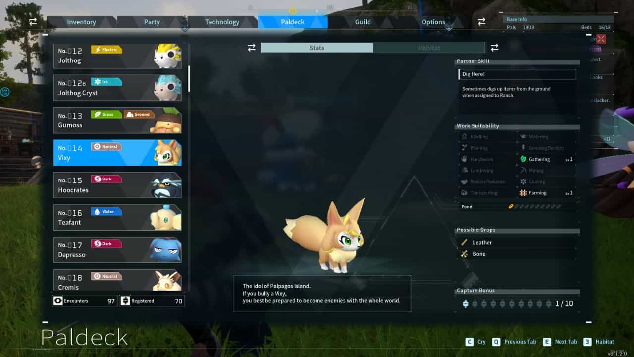A screenshot of a screen showing different types of pokemon, including details on how to farm arrows.