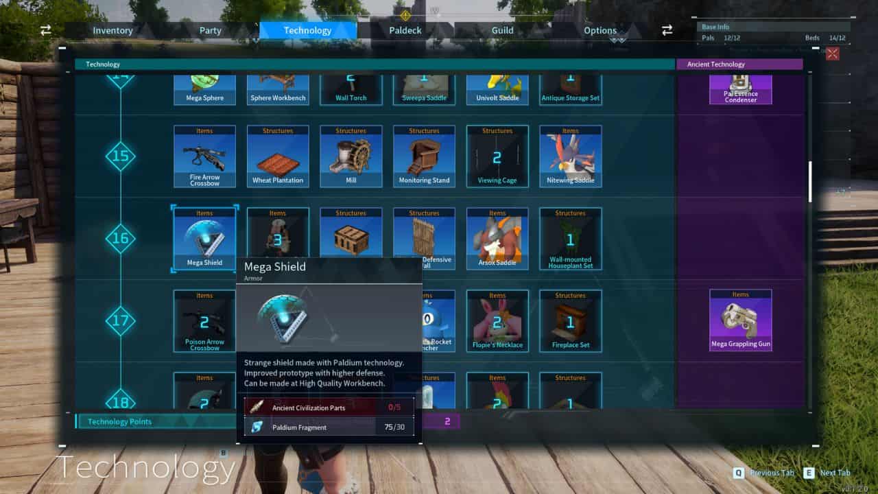 A screenshot showcasing the inventory screen in a video game, showcasing the best technology.