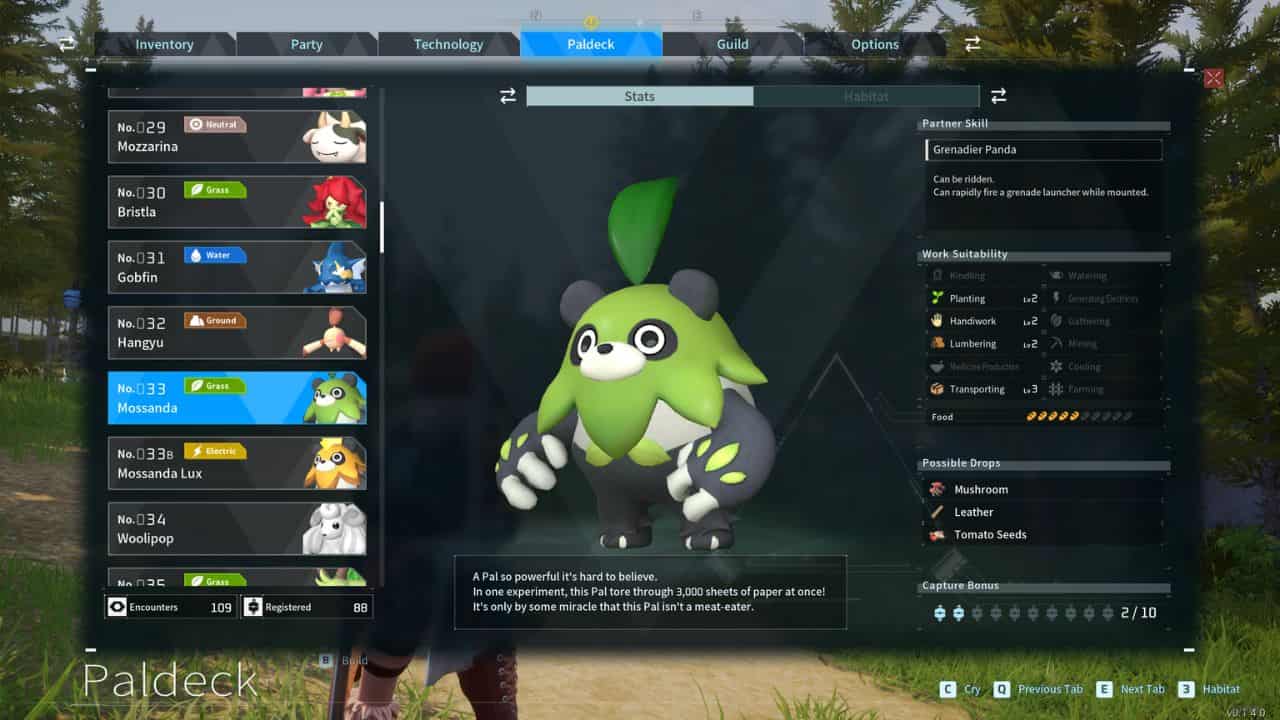 A screenshot of the best grass-type Pokemon character screen.