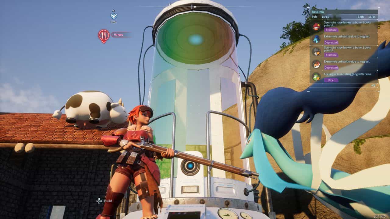 A woman with a gun in front of a building learning how to use the condenser.