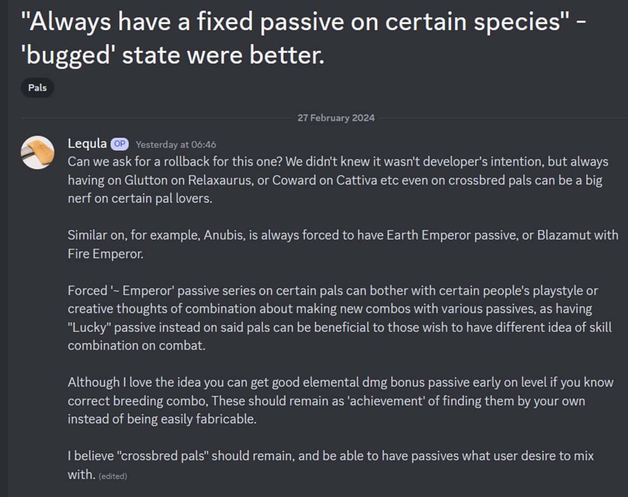 Palworld discord complaint