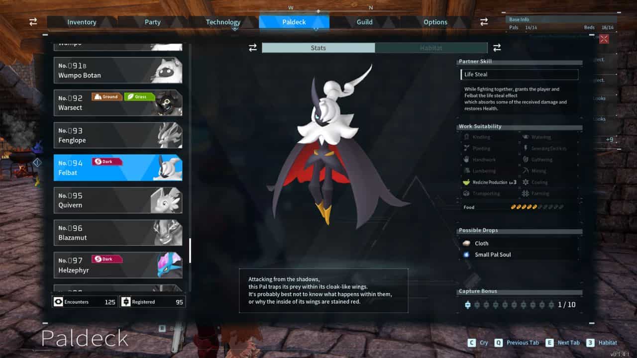 Palworld how to find and catch Felbat – Felbat spawn location, weaknesses, item drops, and breeding combinations