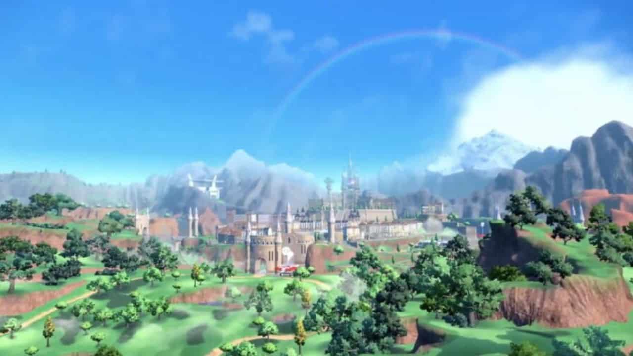A captivating screenshot showcasing a vibrant cityscape adorned with a mesmerizing rainbow gracefully stretching across the sky.