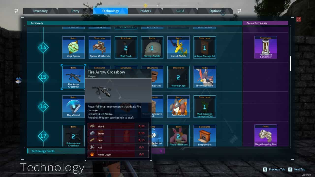 A screenshot of the technology menu in a video game featuring the best weapons tier list.