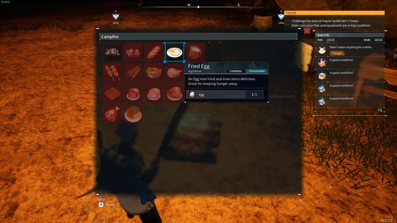 Palworld how to cook: Fried Egg recipe in the Campfire menu.