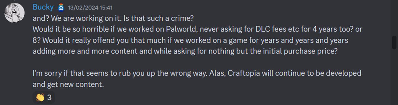 Palworld discord message about new content