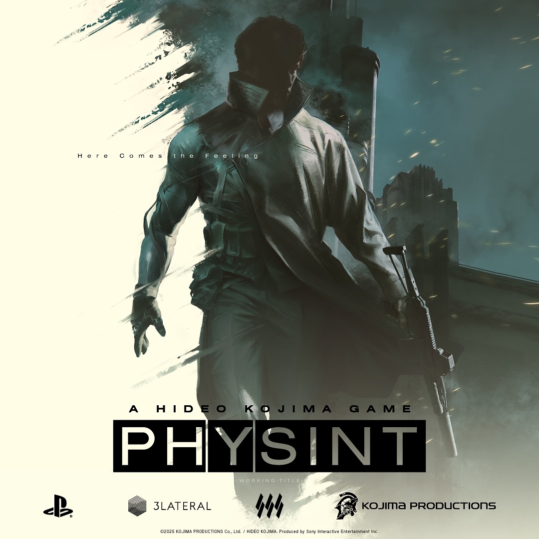Physint video game art cover. A silhouetted figure in a dramatic coat holds a rifle, set against an abstract, smoky background