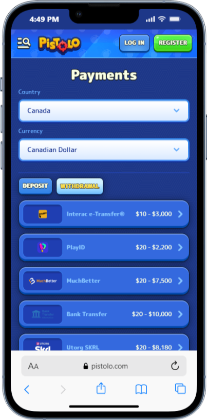 Pistolo online casino Canada