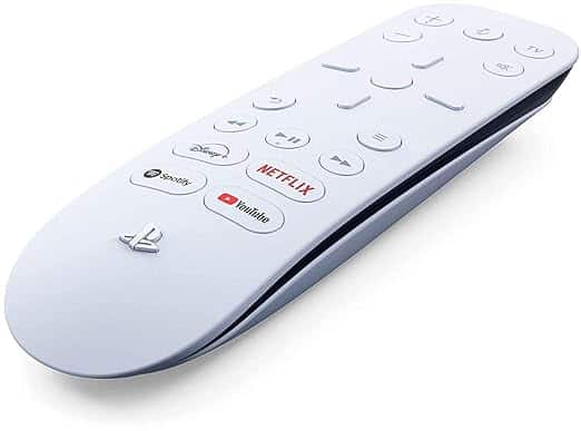A PlayStation Media Remote on a white surface.