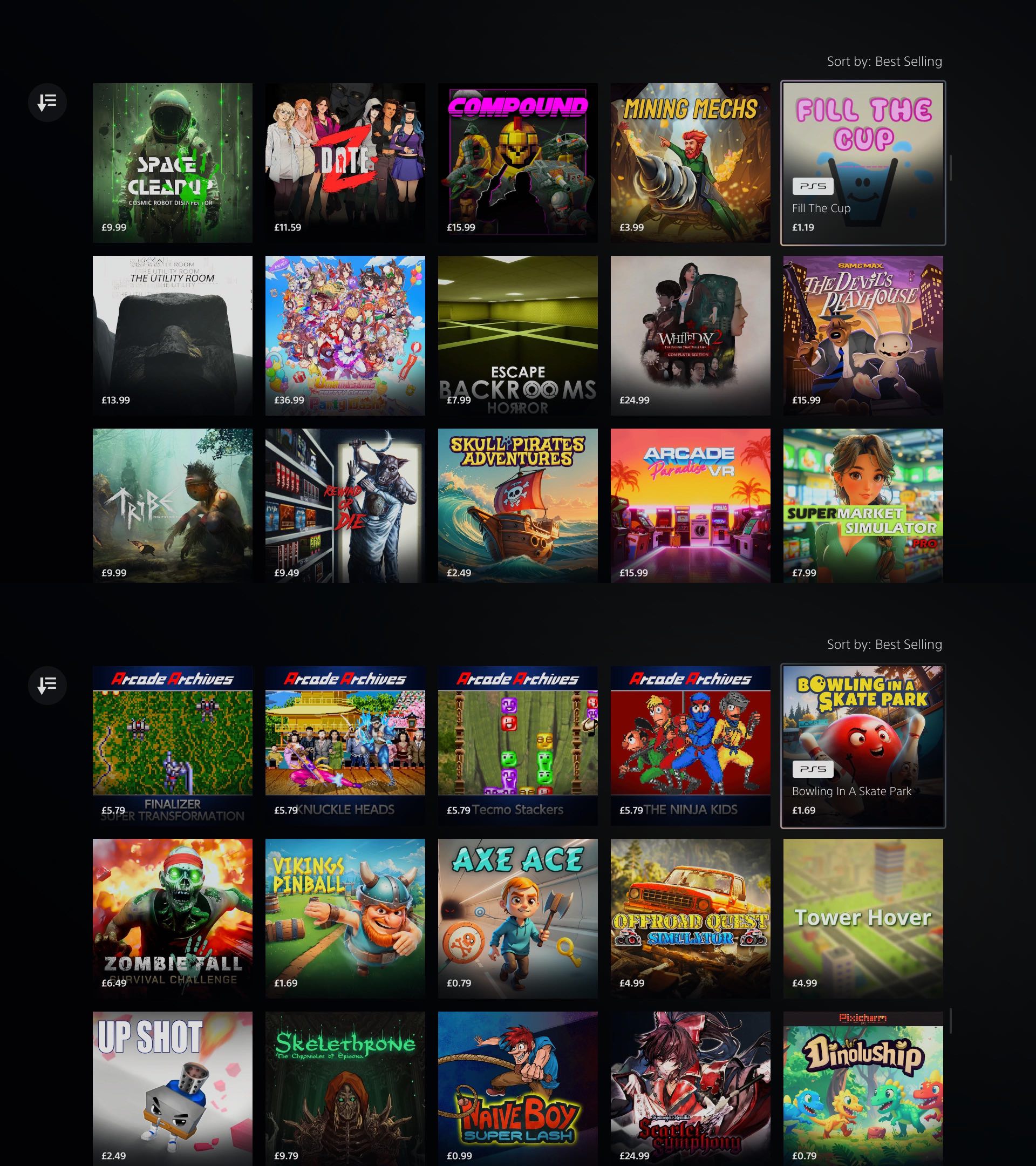 PlayStation Store screenshots showing low quality games flooding the PS5 store