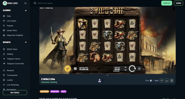 Playing 2 Wild 2 Die Slot at Mega Dice