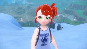 Pokemon-Scarlet-Violet-Indigo-Disk-Catch-Glastrier-Player-Standing-on-Ice-Mountain-Near-Ruins