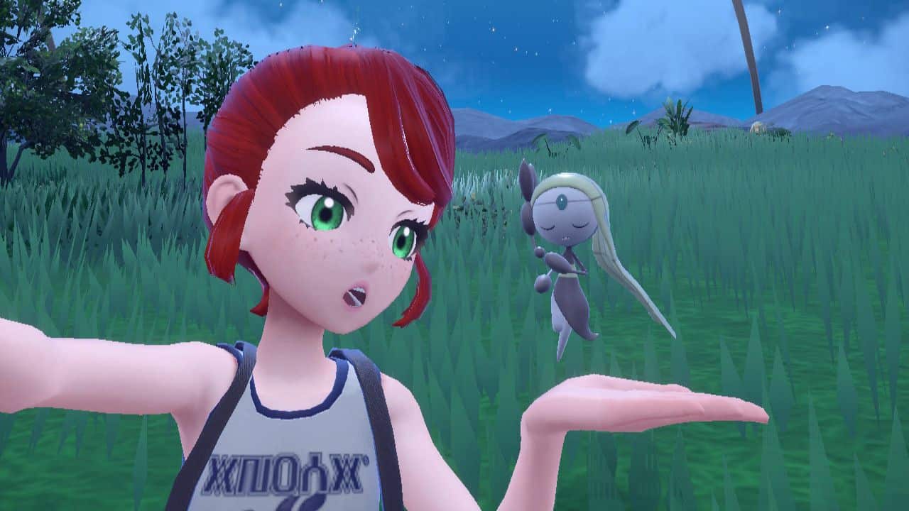 Pokemon-Scarlet-Violet-Indigo-Disk-Catch-Meloetta-Player-Selfie-With-Meloetta