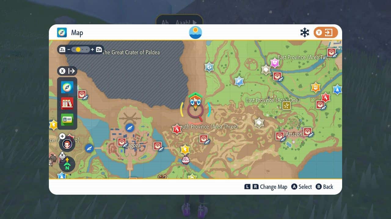 A screenshot featuring the map of a video game with tips on how to catch Rayquaza.
