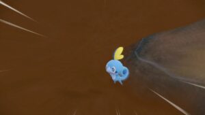 Pokemon-Scarlet-Violet-Indigo-Disk-Catch-Sobble-Pokemon-starting-Battle-In-Water