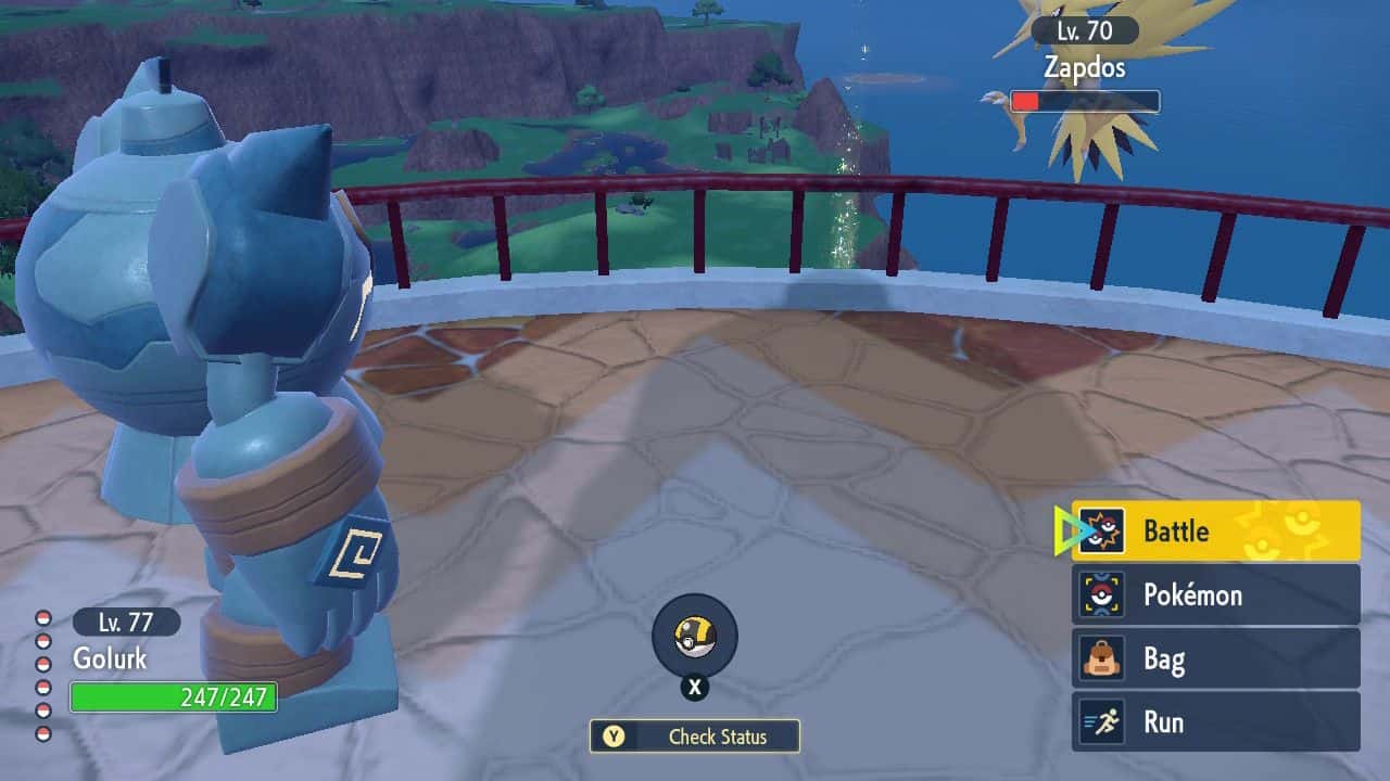 Pokemon-Scarlet-Violet-Indigo-Disk-Catch-Zapdos-Player-Fighting-Zapdos