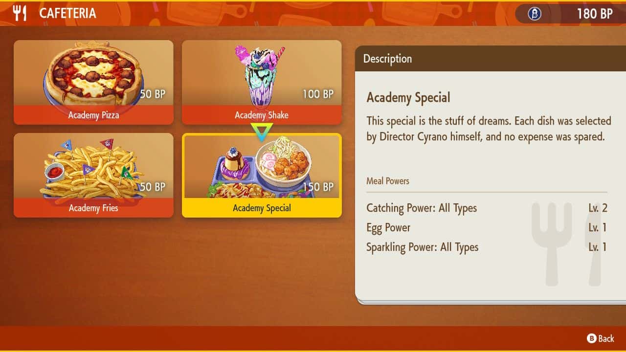 A screenshot of the food menu in the game, along with tips on how to shiny hunt terarium pokemon.