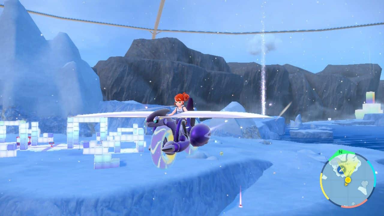 Pokemon-Scarlet-Violet-Player-Flying-On-Miraidon-In-Polar-Biome