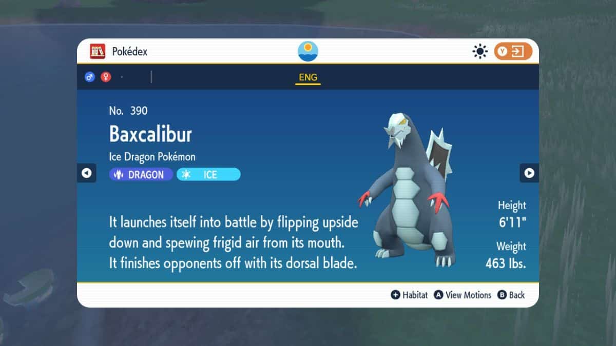 A screenshot of a Pokemon game displaying Frigibax, along with an explanation on how to evolve it.