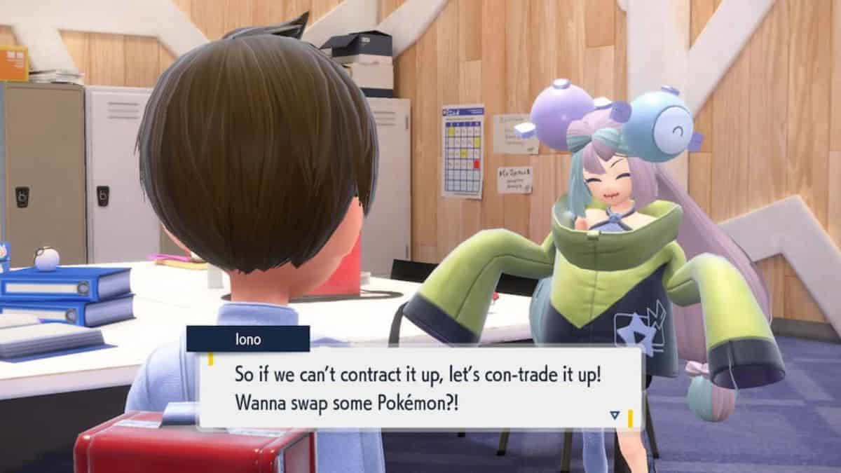 A woman is talking to a girl at the Pokemon Indigo Disk Blueberry Academy.